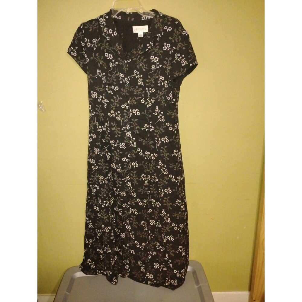 Casual Corner Annex Black White Floral Maxi Dress Sweetheart Collar Button Vneck - Picture 12 of 12
